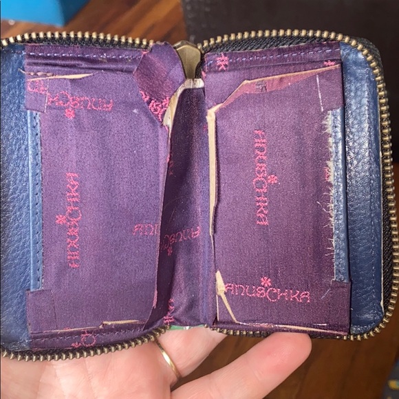 Anuschka small zip wallet card fish turtle As Is - Picture 4 of 6